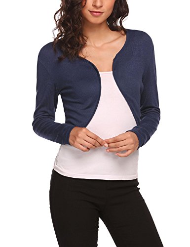 UNibelle Sólido del estiramiento suave de manga larga Ayer Bolero Cardigan para Mujer Azul marino METRO