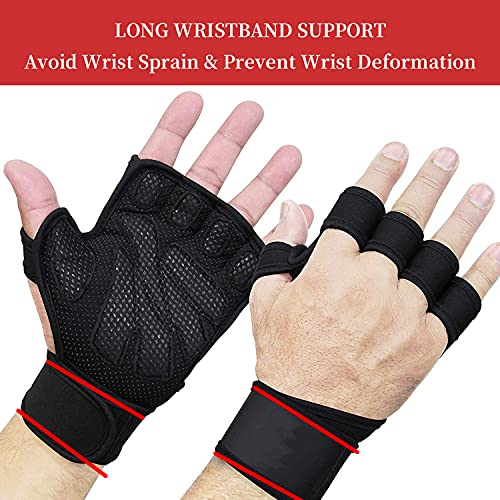 Unisex Guantes Gimnasio, Guantes Crossfit de Medio Dedo con Muñequera, Antideslizantes Guantes Fitness para Entrenamiento, Ejercicio en el Gimnasio, Tirones (L)