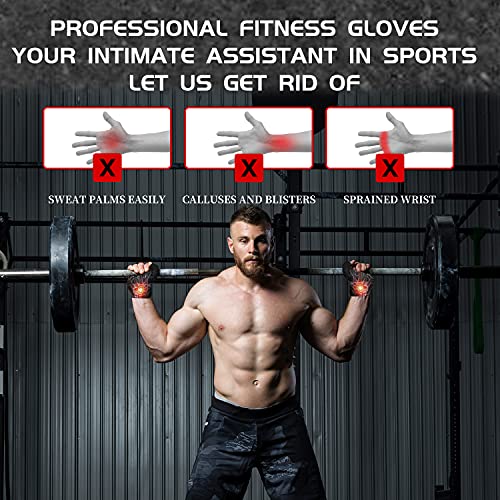 Unisex Guantes Gimnasio, Guantes Crossfit de Medio Dedo con Muñequera, Antideslizantes Guantes Fitness para Entrenamiento, Ejercicio en el Gimnasio, Tirones (L)