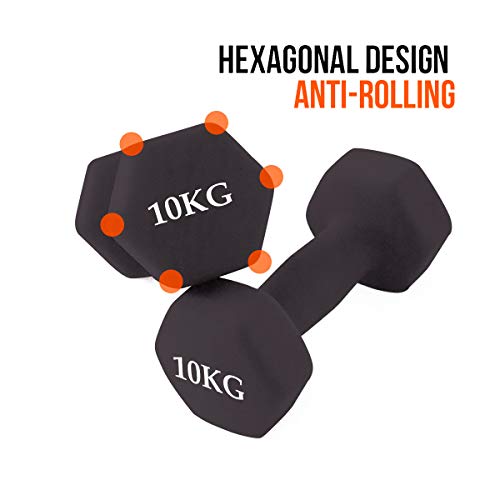 unycos - Set de 2 Mancuernas - Ejercicio Fitness - Pesas Cortas - Anti-Rodadura - Antideslizante - Hexagonales | Entrenamiento en Casa y Gimnasio (10 Kg)