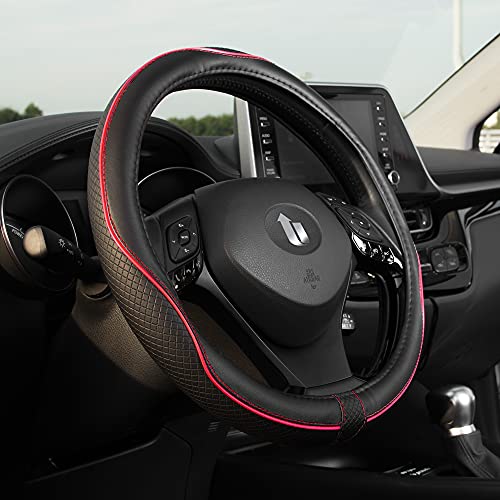 Upgrade4cars Funda Volante Coche Universal Negro Rojo Poli Piel | 37-39 cm Diámetro Exterior | Accesorios Coches Interior Decoracion | Ideas Regalos