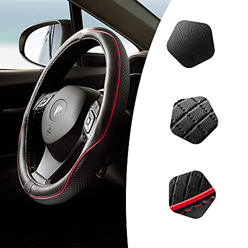 Upgrade4cars Funda Volante Coche Universal Negro Rojo Poli Piel | 37-39 cm Diámetro Exterior | Accesorios Coches Interior Decoracion | Ideas Regalos