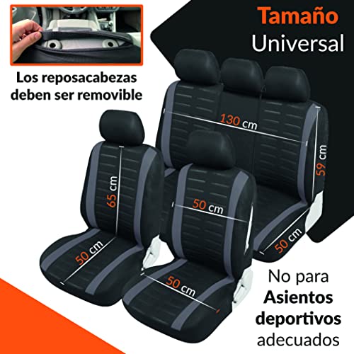 Upgrade4cars Fundas Asientos Coche Universales Negro Gris para Delanteros y Traseros | Funda para Asiento Coches | Accesorios Interior Universal