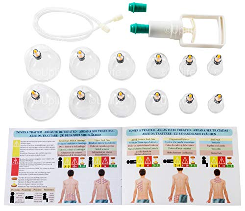 Uplife Juego de terapia china con ventosas, 12 ventosas de aire al vacío con mango de bombeo, masaje anticelulítico para dolor de espalda y cuello, pérdida de peso, alivio muscular