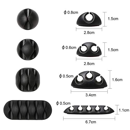 URAQT Clips de Cable Duraderos, 20 Piezas Organizador de Cable Duraderos, con Autoadhesivo Fuerte para TV PC Laptop Cargador o Ratón Hogar Oficina