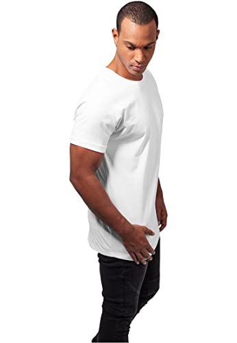 URBAN CLASSICS Camiseta básica de manga corta holgada, cuello redondo, de algodón, extra larga, con doblez en las mangas, de hombre, moderna, color blanco , talla M