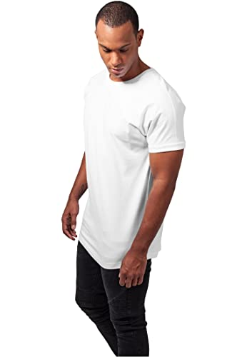 URBAN CLASSICS Camiseta básica de manga corta holgada, cuello redondo, de algodón, extra larga, con doblez en las mangas, de hombre, moderna, color blanco , talla M