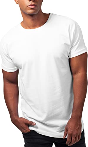 URBAN CLASSICS Camiseta básica de manga corta holgada, cuello redondo, de algodón, extra larga, con doblez en las mangas, de hombre, moderna, color blanco , talla M