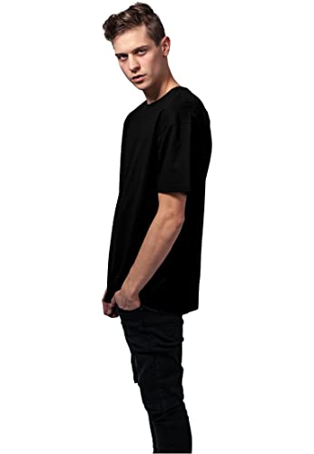 URBAN CLASSICS Camiseta básica de manga corta oversized, cuello redondo normal, de algodón grueso, largo normal, ajuste holgado, de hombre, moderna, color negro, talla M