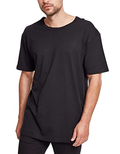 URBAN CLASSICS Camiseta básica de manga corta oversized, cuello redondo normal, de algodón grueso, largo normal, ajuste holgado, de hombre, moderna, color negro, talla M