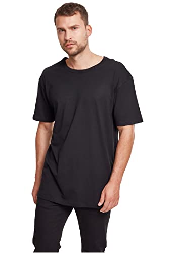 URBAN CLASSICS Camiseta básica de manga corta oversized, cuello redondo normal, de algodón grueso, largo normal, ajuste holgado, de hombre, moderna, color negro, talla M