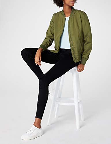 URBAN CLASSICS Chaqueta Bomber ligera mujer con bolsillos delanteros, cintura, puños y cuellos elásticos, apertura delantera con cremallera, de manga larga, color verde, talla S