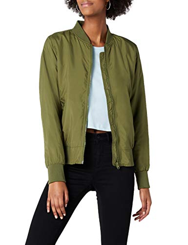 URBAN CLASSICS Chaqueta Bomber ligera mujer con bolsillos delanteros, cintura, puños y cuellos elásticos, apertura delantera con cremallera, de manga larga, color verde, talla S