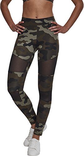 Urban Classics, Ladies Camo Tech Mesh Leggings, con Malla Transparente, Material Opaco - Pantalones Deportivos, Color: camo/negro, Tallas: 4XL