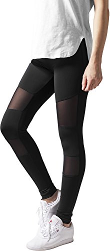 URBAN CLASSICS Ladies Tech Mesh Leggings mujer elásticos para deporte, con 4 insertos de malla funcional, corte clásico, pantalones de deporte, cintura elástica.