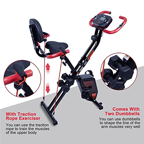 Uten Bicicleta de Ejercicio Unisex F-Bike, Plegable Bici de Niveles de Resistencia Ajustables Entrenamiento Fitness con Sillín Ajustable,Pulsómetro y Pantalla LCD,Fitness Multifuncional (Black+Red)