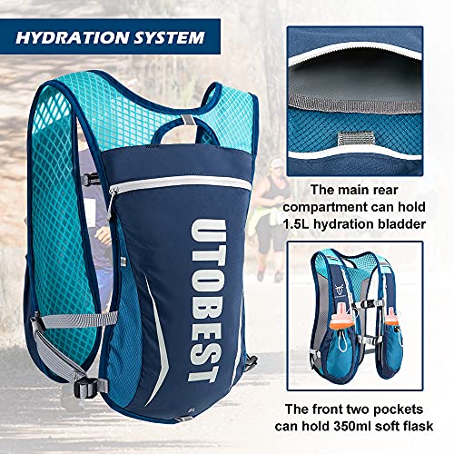 UTOBEST Mochila Running Hidratacion Ligero 5L Mochilas Trail Running para Correr Senderismo Ciclismo Camping Maratón Hombre Mujer(Azul)