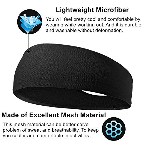 UTOMAG Bandas para la Cabeza Deportivas para Hombre, Elástica Sudor Absorbente de Humedad Banda de ala Ancha para Yoga, Correr, Ciclismo, Cross y Casco de Bicicleta (2 Piezas - Negro, Gris)