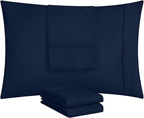 Utopia Bedding Funda Almohada 70/75 - Juego de 4 Funda Almohada 50x75cm - Funda de Almohada de Suave Microfibra cepillada con Cierre de sobre - Azul Marino