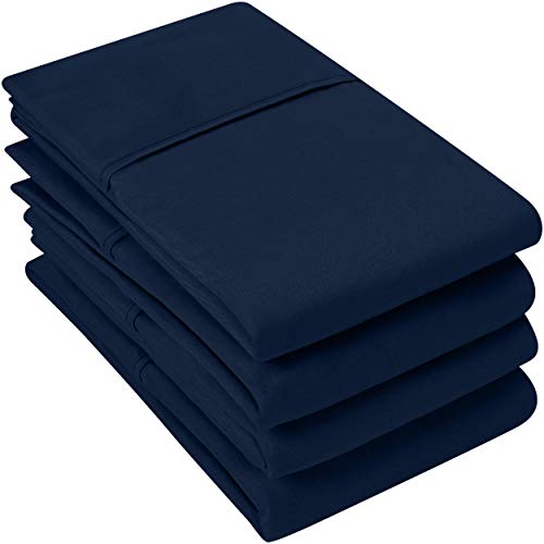 Utopia Bedding Funda Almohada 70/75 - Juego de 4 Funda Almohada 50x75cm - Funda de Almohada de Suave Microfibra cepillada con Cierre de sobre - Azul Marino