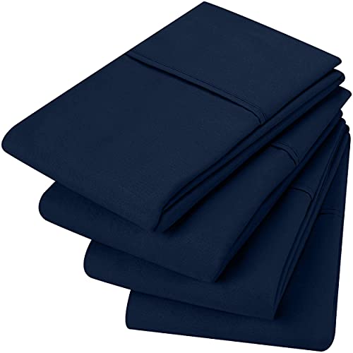 Utopia Bedding Funda Almohada 70/75 - Juego de 4 Funda Almohada 50x75cm - Funda de Almohada de Suave Microfibra cepillada con Cierre de sobre - Azul Marino