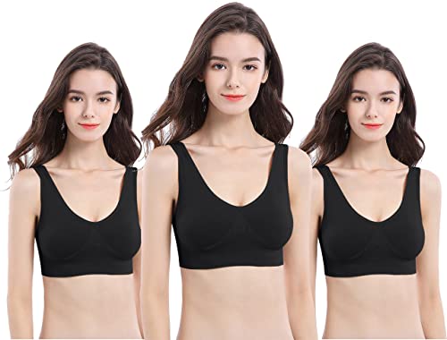 UtopyaUK Paquete de 3 Sujetadores de Comodidad para Mujeres, sin Costuras, Sujetador sin Costuras, Sujetador de Yoga,Sujetador Deportivo sin Cables (XXL, 3 Negro)