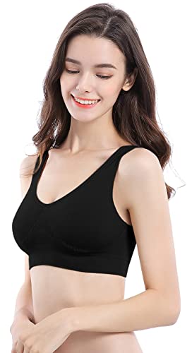 UtopyaUK Paquete de 3 Sujetadores de Comodidad para Mujeres, sin Costuras, Sujetador sin Costuras, Sujetador de Yoga,Sujetador Deportivo sin Cables (XXL, 3 Negro)