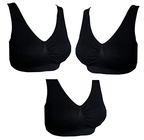 UtopyaUK Paquete de 3 Sujetadores de Comodidad para Mujeres, sin Costuras, Sujetador sin Costuras, Sujetador de Yoga,Sujetador Deportivo sin Cables (XXL, 3 Negro)