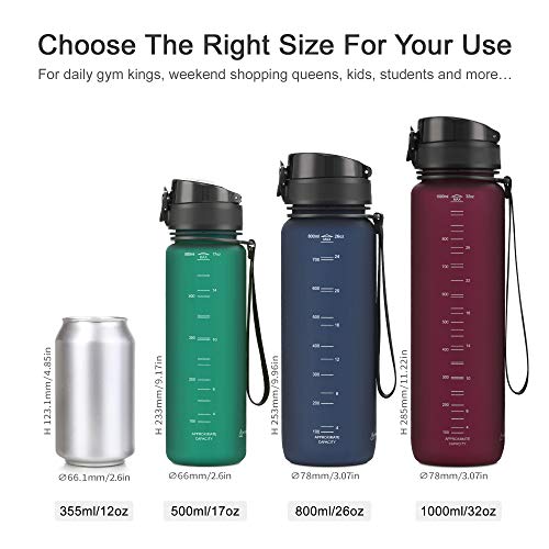 UZSPACE Botella de Agua Deportiva-500ml/800ml/1000ml, Tritan Botella Agua Sin BPA. Evitar Fugas de Agua y Ideal para el Ejercicio y los Deportes al Aire Libre