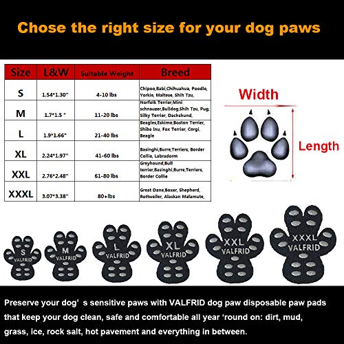 VALFRID Protector de Patas para Perro, Antideslizante, 24 Piezas, desechable, Autoadhesivo, Resistente a los Zapatos de Perro, Zapatos de Perro XL