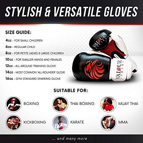 Valour Strike Guantes de boxeo para boxeo, kickboxing, MMA, artes marciales, Muay Thai, puño y artes marciales