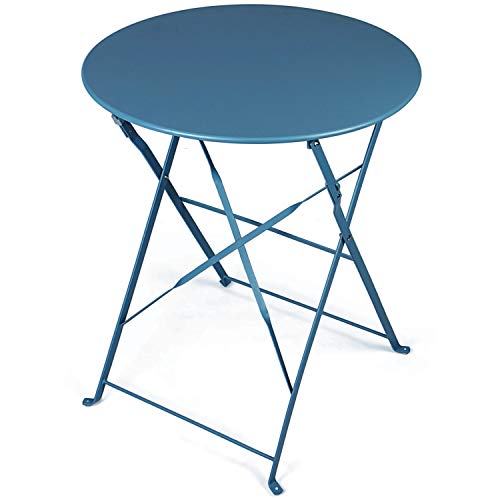 Vanage VG-6941 Juego de Muebles 3 Piezas, pequeño y Plegable, Intemperie, Resistente al Agua, se compone de 1 Mesa Redonda y 2 sillas, Metal, para balcón, jardín, terraza, Azul Oscuro