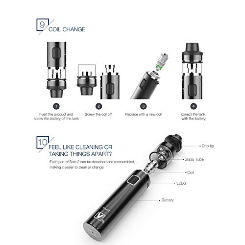 Vaptio Solo 2 KIT con 3000mAh Batería 4.0ml Mesh Core Todo en uno Estilo Vaporizador de cigarrillo electrónico No E Liquid No Nicotine (Negro)