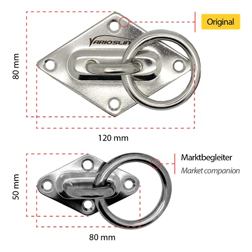 Variosling® Placa Metálica – Soporte/Anclaje/Montaje de Pared y de Techo con Anillo para Entrenamientos en Suspensión, Sacos de Boxeo, Hamacas, Toldos, etc. | Muy Grande, Acero Inoxidable