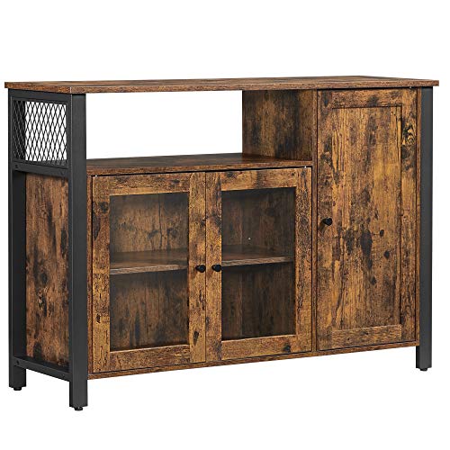 VASAGLE Aramrio de Almacenamiento, Aparador con 3 Puertas, para Comedor, salón, Cocina, 110 x 33 x 75 cm, Estilo Industrial, Marrón Rústico y Negro LSC096B01