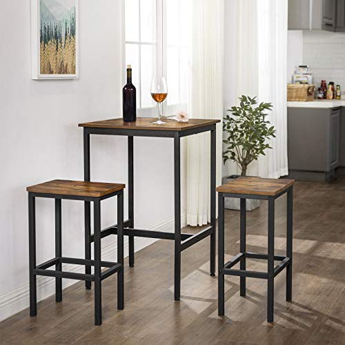 VASAGLE Mesa Alta, Mesa de Bar Cuadrada, Estructura de Acero Robusta, 60 x 60 x 92 cm, Montaje Fácil, para Cocina, Salón, Estilo Industrial, Marrón Rústico y Negro LBT25X