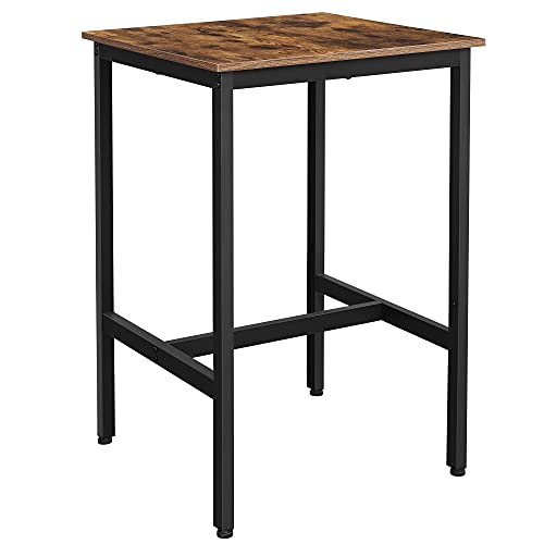 VASAGLE Mesa Alta, Mesa de Bar Cuadrada, Estructura de Acero Robusta, 60 x 60 x 92 cm, Montaje Fácil, para Cocina, Salón, Estilo Industrial, Marrón Rústico y Negro LBT25X