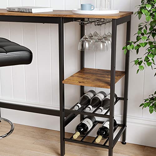 VASAGLE Mesa Alta, Mesa de Bar, Mesa de Comedor con Soportes para Vasos y Botellas, para Sala de Estar, Cocina, 110 x 40 x 90 cm, Estilo Industrial, Marrón Rústico y Negro LBT013B01