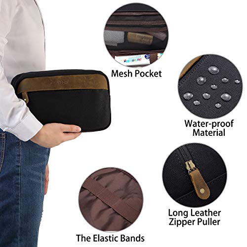 VASCHY Neceser Hombre,Bolsa de Aseo Mujer Neceseres para Maquillaje Cuero Lona Bolsa de Cosméticos Impermeable Bolsa de Lavado con Múltiples Bolsillos Negro