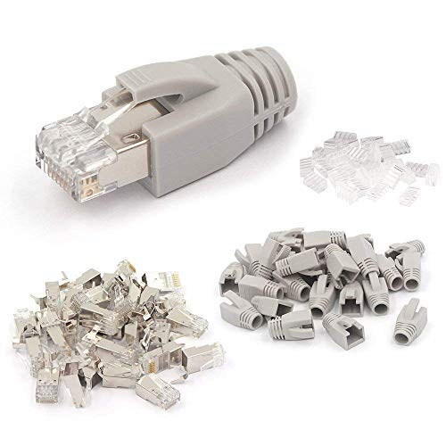 VCE 1.ª generación 10 Unidades Conector RJ45 Cat7 Cat6a para Cable de Red Cat7 Cat6a Apantallado con Guia y Funda de Cable Gris