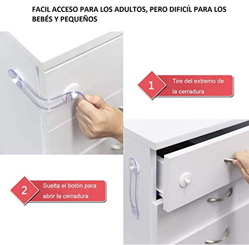 VegMai®[8 Unidades] Cerraduras Transparentes De Seguridad Para Bebes, Bloqueo Con Adhesivo, Cierres Para Armarios, Cajones, WC, Cocinas, Puertas, Ventanas, Neveras [Pestillos Transparentes]