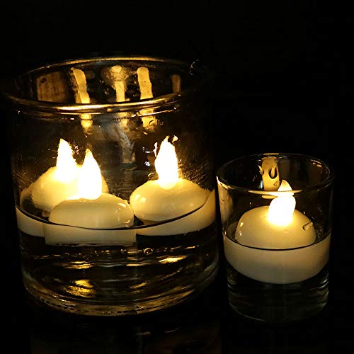 Velas de té flotantes con sensor activado por agua, luces LED parpadeantes sin llama, para bodas, fiestas, baño, piscina, spa, acuario, Navidad, Halloween, color amarillo ámbar