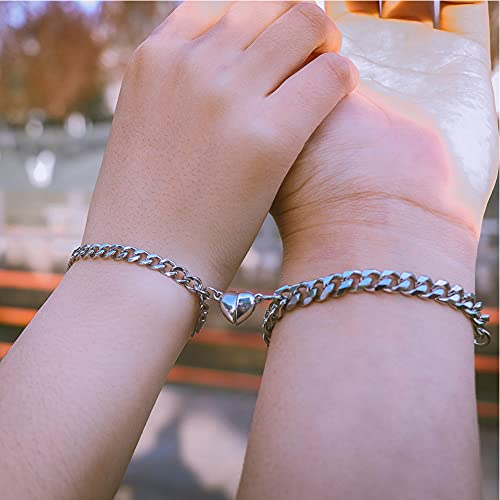 VELESAY 1Par Pareja Acero Inoxidable Pulseras Magneticas Cadena Pulsera Pareja Pulseras de la Amistad Pulseras para Mujeres Hombres Joyería