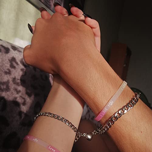 VELESAY 1Par Pareja Acero Inoxidable Pulseras Magneticas Cadena Pulsera Pareja Pulseras de la Amistad Pulseras para Mujeres Hombres Joyería