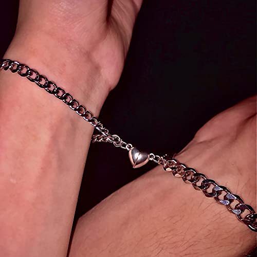 VELESAY 1Par Pareja Acero Inoxidable Pulseras Magneticas Cadena Pulsera Pareja Pulseras de la Amistad Pulseras para Mujeres Hombres Joyería