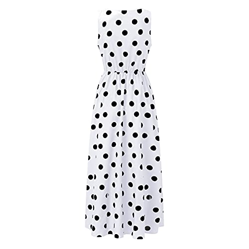 VEMOW Vestido Largo Mujer Boho Verano Cuello en V Sin Mangas Talla Grande, Moda Bohemio Vestido Honda con Estampado Floral Playa Fiesta Casual Falda Larga Maxi Playeros Noche Vacaciones(A Blanco,XXL)