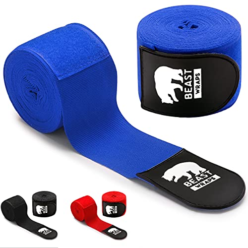 Vendas Boxeo 5 Metros Semi elásticas y con Presilla para el Pulgar. Vendas Boxeo Hombre y Mujer (Kick Boxing, Muay Thai, MMA, Artes Marciales, fitboxing). Cintas Boxeo Transpirables (Azul)