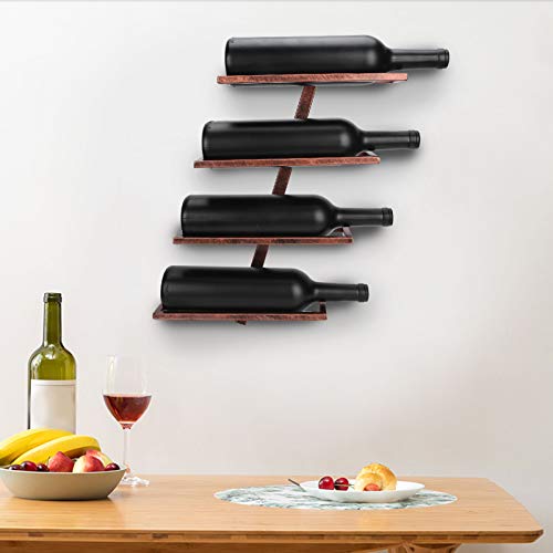 【Venta del día de la Madre】 Estante para Vino, Soporte para Vino Estante para Vino Duradero montado en la Pared, Material de Hierro de fácil(Inclined Wine Rack 4 Bottles of Bronze)