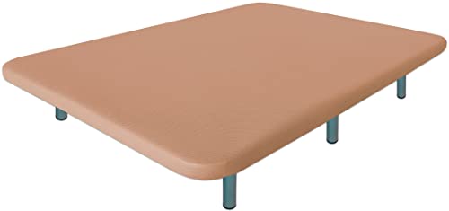 Ventadecolchones - Base Tapizada Modelo Drago Súper-Reforzada con Sistema Antiruido con 6 Patas de 27 cm con 7 Barras transversales 3D Beige Medida 90 x 190 cm