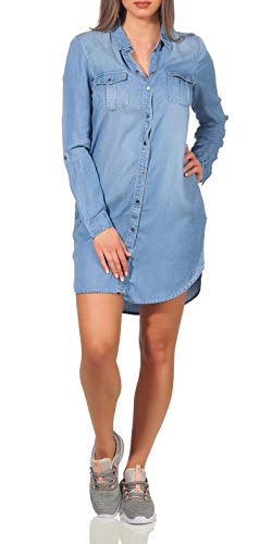 Vero Moda Vmsilla LS Short Dress Lt Bl Noos Ga Vestido, Azul (Light Blue Denim Light Blue Denim), 42 (Talla del Fabricante: Large) para Mujer